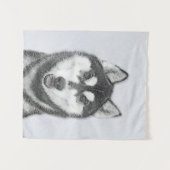 Sibirischer Husky (Schwarz und Weiß) Malerei Hunde Wandteppich (Vorderseite (Horizontal))