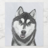 Sibirischer Husky (Schwarz und Weiß) Malerei Hunde Weinetikett (Einzelnes Label)