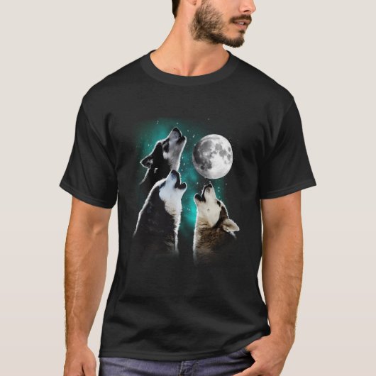 Sibirischer Husky Sibirischer Husky am Mond T-Shirt (Vorderseite)