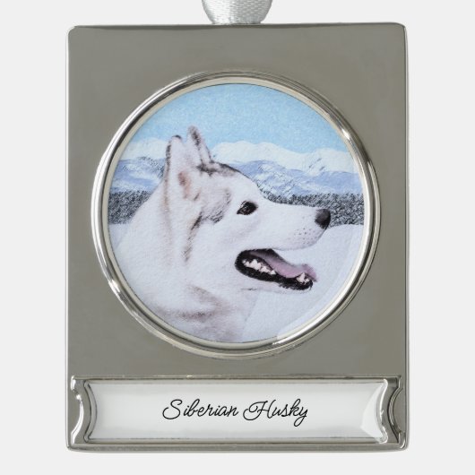 Sibirischer Husky (Silber und Weiß) Malerei Banner-Ornament Silber (Vorderseite)