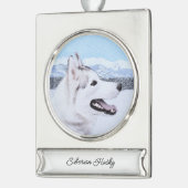 Sibirischer Husky (Silber und Weiß) Malerei Banner-Ornament Silber (Links)