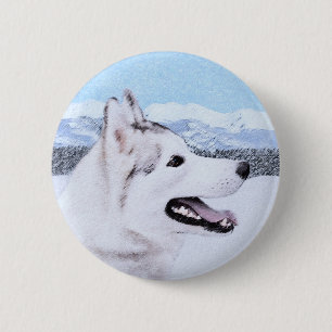 Sibirischer Husky (Silber und Weiß) Malerei Button