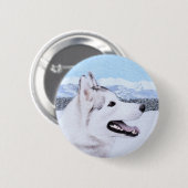 Sibirischer Husky (Silber und Weiß) Malerei Button (Vorne & Hinten)