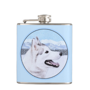 Sibirischer Husky (Silber und Weiß) Malerei Flachmann