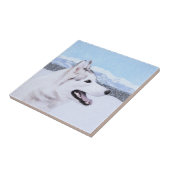 Sibirischer Husky (Silber und Weiß) Malerei Fliese (Seite)