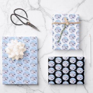 Sibirischer Husky (Silber und Weiß) Malerei Geschenkpapier Set