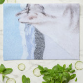 Sibirischer Husky (Silber und Weiß) Malerei Geschirrtuch (Gefaltet)
