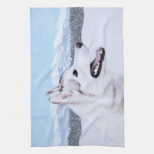 Sibirischer Husky (Silber und Weiß) Malerei Geschirrtuch (Vertikal)