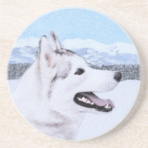 Sibirischer Husky (Silber und Weiß) Malerei Getränkeuntersetzer