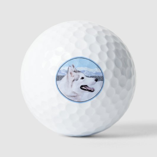 Sibirischer Husky (Silber und Weiß) Malerei Golfball (Vorderseite)
