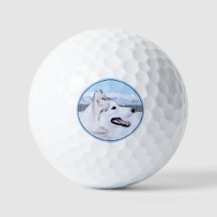 Sibirischer Husky (Silber und Weiß) Malerei Hunde Golfball