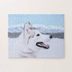 Sibirischer Husky (Silber und Weiß) Malerei Hunde  Puzzle