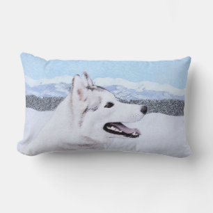 Sibirischer Husky (Silber und Weiß) Malerei Hundek Lendenkissen