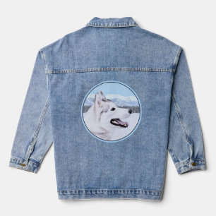 Sibirischer Husky (Silber und Weiß) Malerei Jeansjacke