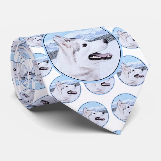 Sibirischer Husky (Silber und Weiß) Malerei Krawatte (Gerollt)