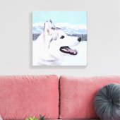 Sibirischer Husky (Silber und Weiß) Malerei Leinwanddruck (Insitu (Wohnzimmer))