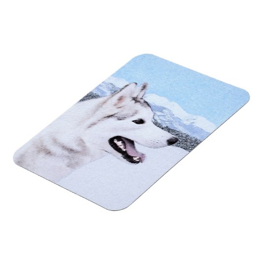 Sibirischer Husky (Silber und Weiß) Malerei Magnet (Linke Seite)