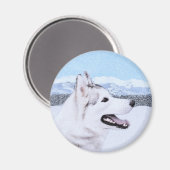 Sibirischer Husky (Silber und Weiß) Malerei Magnet (Vorderseite/Rückseite)
