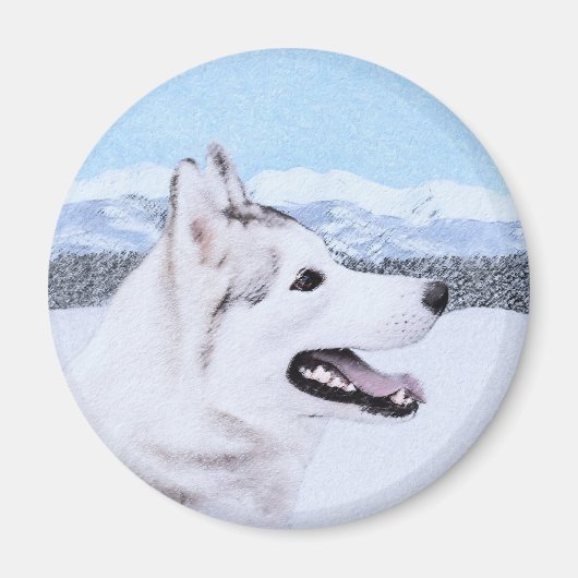 Sibirischer Husky (Silber und Weiß) Malerei Magnet (Vorne)