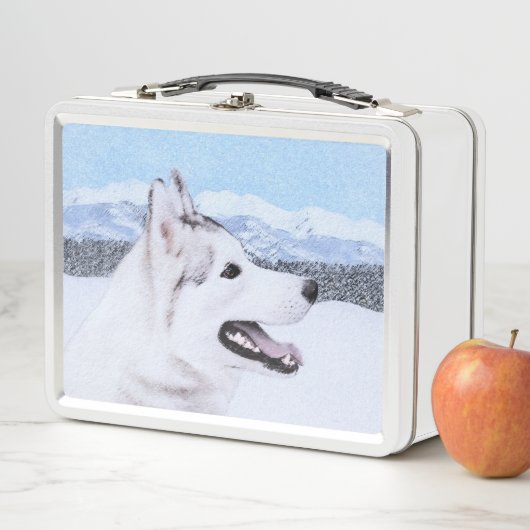 Sibirischer Husky (Silber und Weiß) Malerei Metall Brotdose (Beispiel)
