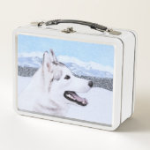 Sibirischer Husky (Silber und Weiß) Malerei Metall Brotdose (Vorderseite)