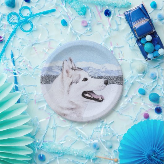 Sibirischer Husky (Silber und Weiß) Malerei Pappteller (Party)