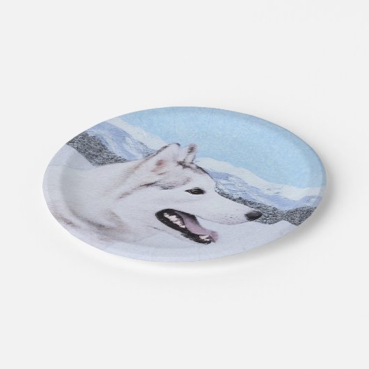 Sibirischer Husky (Silber und Weiß) Malerei Pappteller (Schrägansicht)