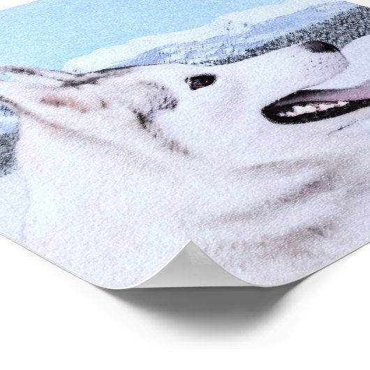 Sibirischer Husky (Silber und Weiß) Malerei Poster (Ecke)