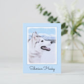 Sibirischer Husky (Silber und Weiß) Malerei Postkarte (Stehend Vorderseite)