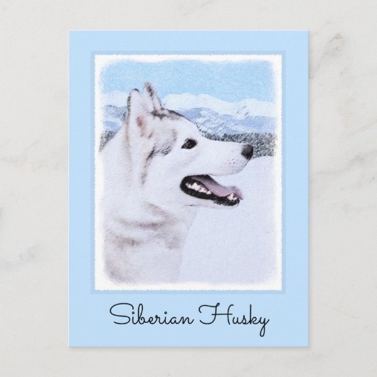 Sibirischer Husky (Silber und Weiß) Malerei Postkarte (Vorderseite)