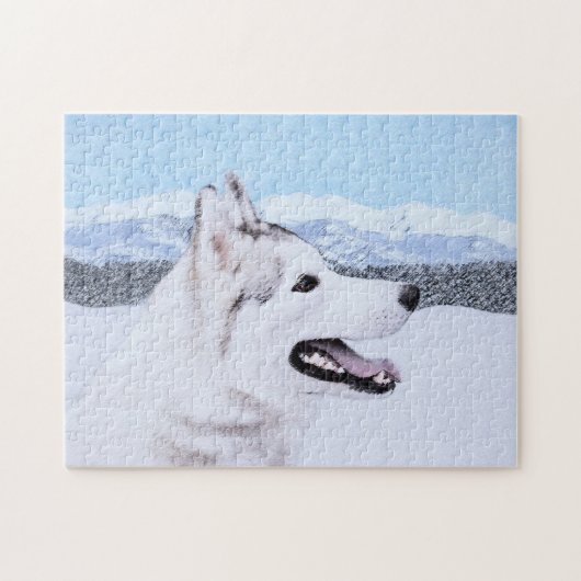 Sibirischer Husky (Silber und Weiß) Malerei Puzzle (Horizontal)