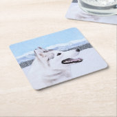 Sibirischer Husky (Silber und Weiß) Malerei Rechteckiger Pappuntersetzer (angewinkelt)
