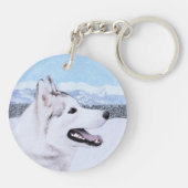 Sibirischer Husky (Silber und Weiß) Malerei Schlüsselanhänger (Rückseite)