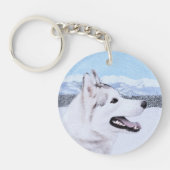 Sibirischer Husky (Silber und Weiß) Malerei Schlüsselanhänger (Vorderseite)