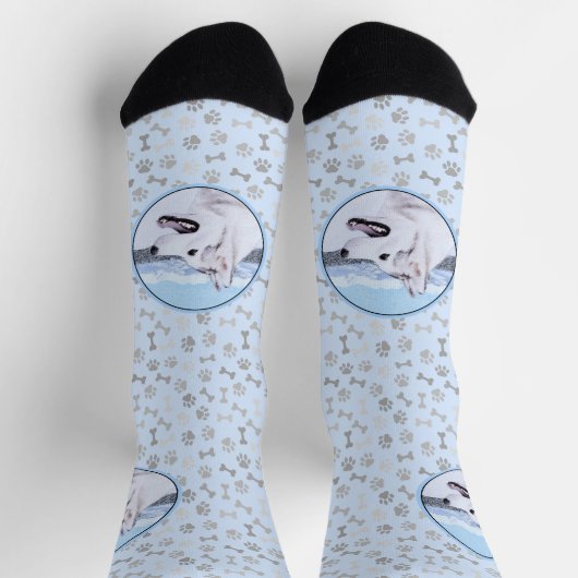 Sibirischer Husky (Silber und Weiß) Malerei Socken (Oben)