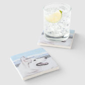 Sibirischer Husky (Silber und Weiß) Malerei Steinuntersetzer (Seitenansicht)