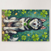 Sibirischer Husky St. Patrick's Day Glückshund Puzzle (Horizontal)