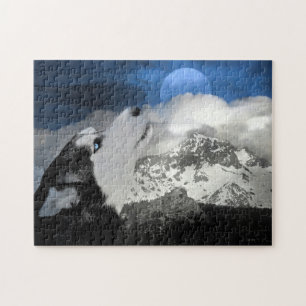 Sibirischer Husky und der Mond Puzzle