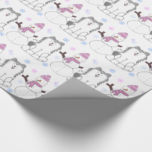 Sibirischer Husky und Schneemann Geschenkpapier (Ecke)
