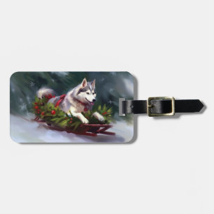 Sibirischer Husky Weihnachten Schnee Winter Gepäckanhänger