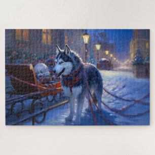 Sibirischer Husky Weihnachtsfestzeit Puzzle