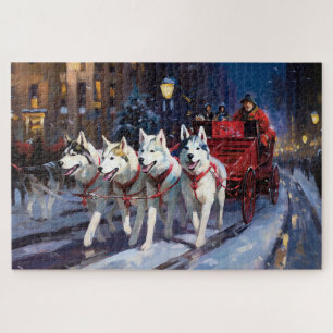Sibirischer Husky Weihnachtsfestzeit Puzzle