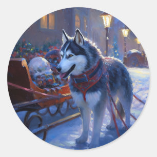 Sibirischer Husky Weihnachtsfestzeit Runder Aufkleber