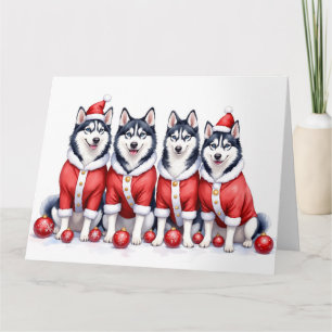 Sibirischer Husky Weihnachtskleid Santa Hut Karte
