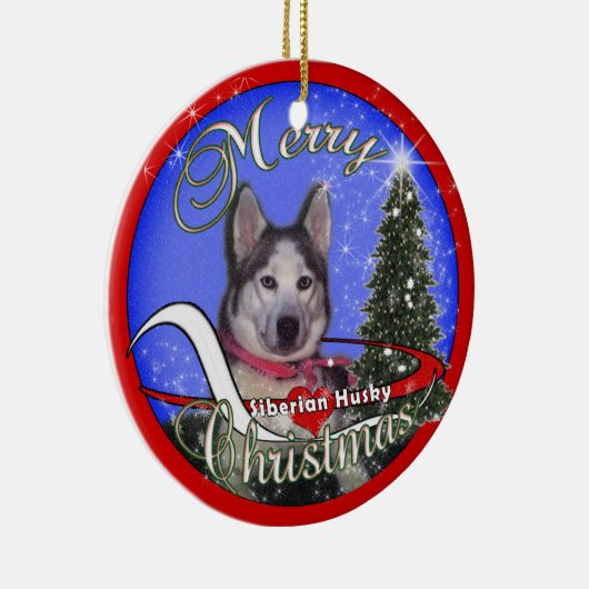 Sibirischer Husky WEIHNACHTSverzierung Keramik Ornament (Rechts)