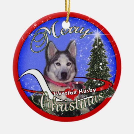 Sibirischer Husky WEIHNACHTSverzierung Keramik Ornament (Vorne)