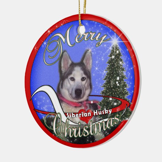 Sibirischer Husky WEIHNACHTSverzierung Keramik Ornament (Links)