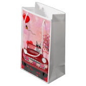 Sibirischer Huskyfahrer mit Herzvalentiner Kleine Geschenktüte (Rückseite Schrägansicht)