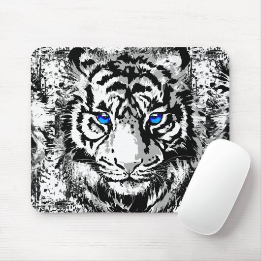 Sibirischer Weißer Tiger - Tiger Blue Eyes Mousepa Mousepad (Mit Mouse)