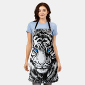 Sibirischer Weißtiger Kopf - Tiger Blue Eyes Schür Schürze (Getragen)